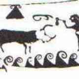 Click para ampliar. Guerrero enfrentándose a un toro, vaso de Llíria